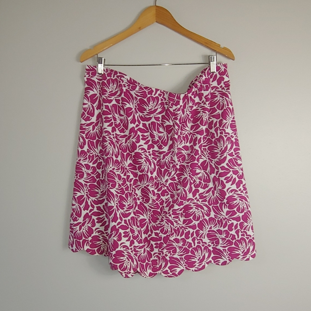 18W Talbots Woman Pink Floral Hawaiian Print Scalloped Skirt